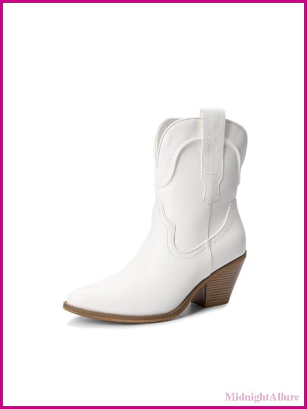 Women's Faux Leather Western Ankle Boots Pointed Toe Low Heel Cowboy Booties